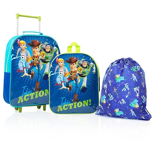 Disney Toy Story 4 Forky, Bo Peep, Woody, Buzz Personaggi Su Questo Set Di Valigie Trolley, Zaino E Sacca Palestra, 3 Pezzi Bagagli Per Bambini, Set Di Accessori Da Viaggio