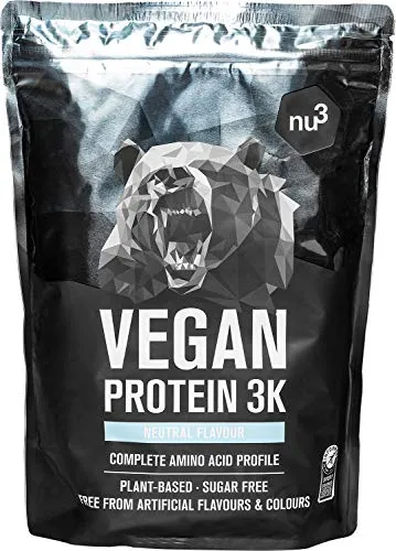 Proteine Vegane 3K - 1 Kg gusto neutrale - Proteine vegetali in polvere dei piselli, semi del girasole e riso – Integratore a base di 4 componenti - 72% di proteine - Informed Sport Certified - da nu3