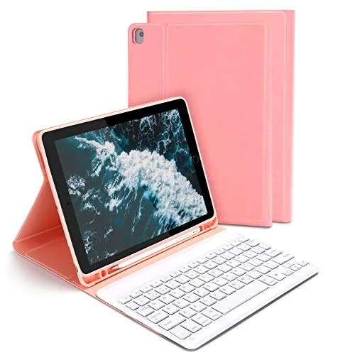 Custodia per tastiera per iPad 10.2 2019 / iPad 10.2 2020 / iPad Air 3 / iPad Pro 10.5, Jelly Comb Tastiera retroilluminata Bluetooth layout UK QWERTY con custodia protettiva, rosa
