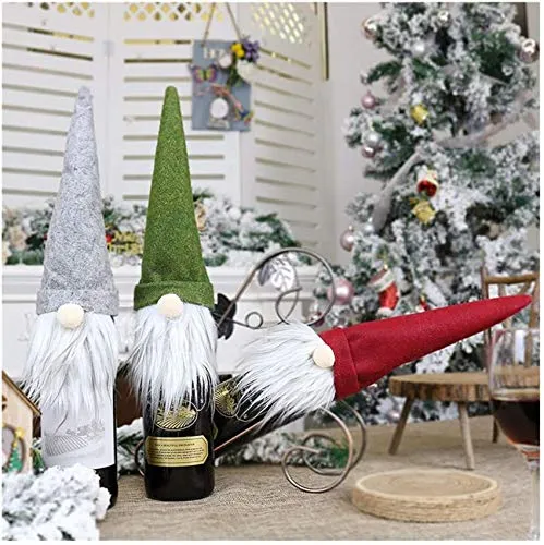 3PCS Copri bottiglia di vino di Natale Toppers per bottiglie di vetro di vino Borse per bottiglie di Babbo Natale Cappotto per bottiglie Maglione per abiti da bottiglia Toppers Set per decorazioni per