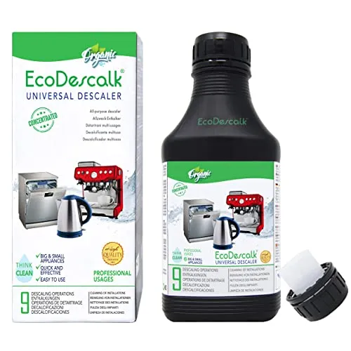EcoDescalk Decalcificante Universale Biologico 500 ml (9 Descalcificazioni). Pulitore 100% Naturale per Bollitori, Lavatrici e Lavastoviglie. Decalcificante Liquido Multiuso per Tutti i Marchi.