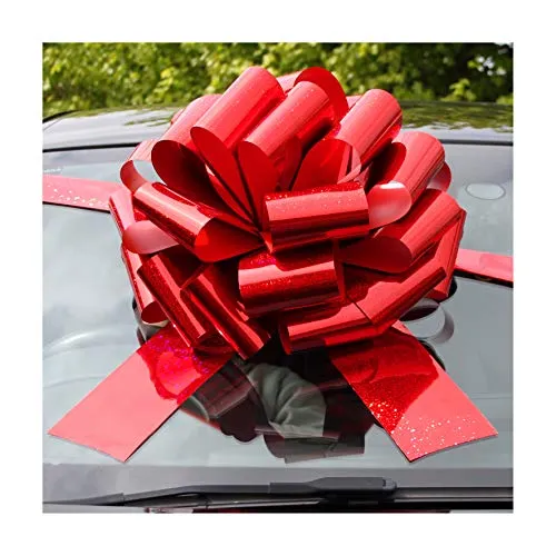 Jaffa Imports - Fiocco gigante per auto (40,6 cm), 6 metri di nastro per auto, moto e regali di Natale e compleanno di grandi dimensioni, rosso olografico