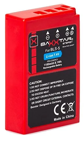 Baxxtar Pro Batteria BLS-50 BLS-5 (1100mAh reali) con Infochip - Compatibile con Olympus OM-System