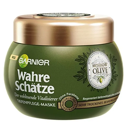 Garnier UltraDolce - Maschera per una cura intensiva dei capelli, effetto rivitalizzante (con vitamina E e olio di oliva vergine, per capelli molto secchi e danneggiati), 1 x 300 ml