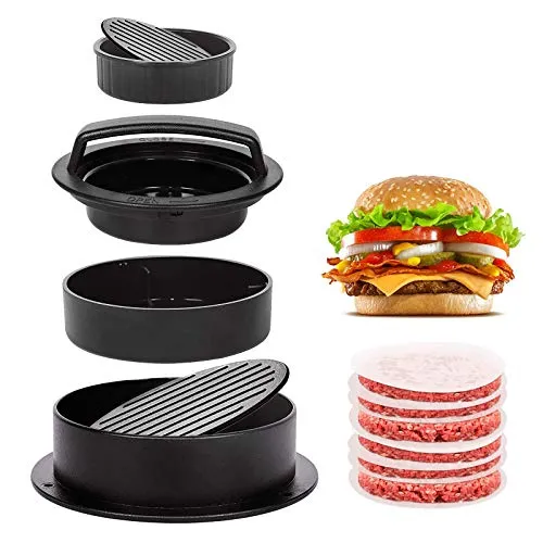 Burger Press, kit di hamburger 3 in 1 antiaderente stampo per farciti, cursori, hamburger di manzo regolari cucina barbecue utensili accessori per grigliare dare 100 cerate Patty carte