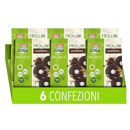 Enervit, EnerZona Frollini Extra Dark, 6 Sacchetti da 250 Grammi, 100% Vegetali, Ricchi di Proteine, per Mantenere il Tono Muscolare, con Olio Extravergine di Oliva, Cacao, Soia e Frumento