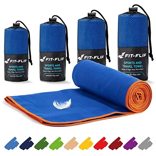 Asciugamani microfibra – 16 colori, varie misure – Telo in microfibra – il perfetto asciugamano da palestra, asciugamano da viaggio e asciugamano fitness (80x160cm blu scuro - bordo arancione)