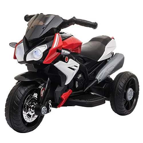 homcom Moto Elettrica per Bambini 3-6 Anni Max. 25kg con Luci, Musica, Batteria 6V e velocità 3km/h, Nera Bianca e Rossa
