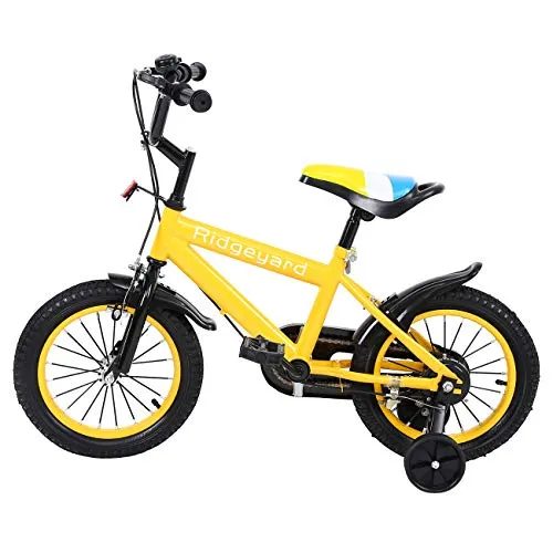 MuGuang 14 Pollici Bicicletta da Bambina Bicicletta per Bambino Studio apprendimento Equitazione Bici Ragazzi Ragazze Bicicletta con stabilizzanti con Bell per 3-8 Anni (Giallo)