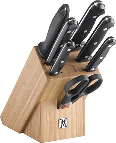 ZWILLING Ceppo di coltelli, 8 Pezzi, Ceppo in bambù, Coltelli e Forbici in Acciaio Inox /Impugnature in Plastica, Twin Chef