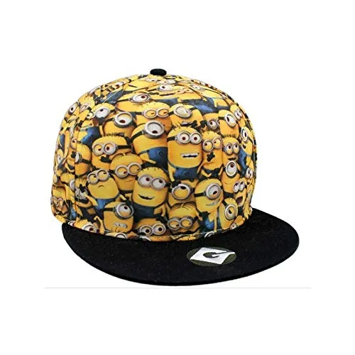 takestop® CAPPELLINO CAPPELLO MINIONS CATTIVISSIMO ME CON VISIERA NERO PER BAMBINA BAMBINO IN COTONE CARTONE ANIMATO CHIUSURA STRAPPO REGOLABILE MARE SPIAGGIA GITE ESCURSIONI VIAGGI