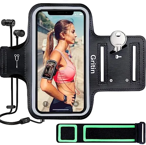 Gritin Fascia da Braccio, Sweatproof Fascia da Braccio Sportiva con Chiave e Riflettente Armband per iPhone SE(2020)/11/11 Pro/XR/XS/X/8/7, Galaxy S10/S9-Un Bracciale aggiuntivo di Estensione Incluso