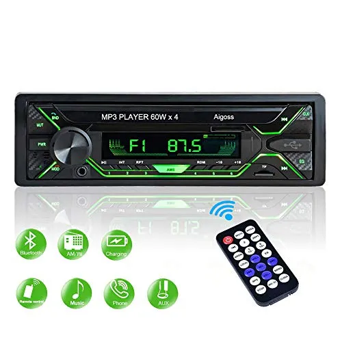 Aigoss Autoradio Bluetooth Stereo Auto 1 Din Car Radio FM Ricevitore 60W x 4, 5 Luci a Colori e Telecomando, Supporta MP3/ USB/SD/TF/AUX/File