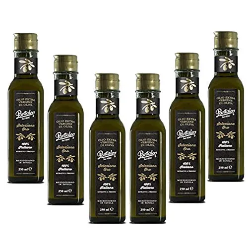 Pantaleo Selezione Oro Olio Extravergine di Oliva Italiano, 6 Bottiglie da 250 ml di Olio extravergine di Oliva, Olio di Oliva Estratto a Freddo, Olio Oliva Pugliese 100% Italiano