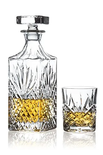 Brilliant Ashford, set di 5 pezzi in cristallo da whisky senza piombo; decanter da whisky e bicchieri da whisky