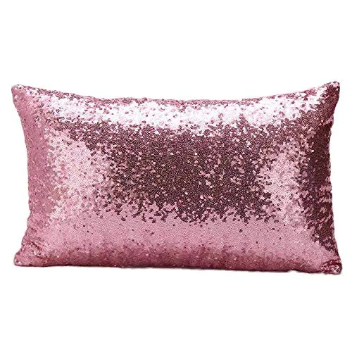 Aiserkly Federa per cuscino rettangolare con paillettes, per divano e letto, decorazione per la casa, per festival, per camera da letto, 30 cm x 50 cm, rosa, 30cm*50cm/11.8*19.7"