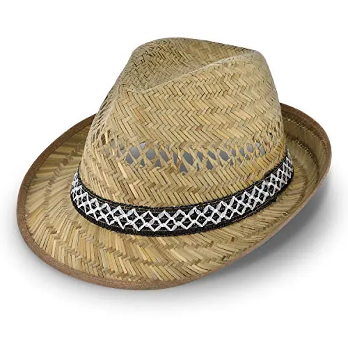 Cappello di paglia da vendemmiatore (protezione dal sole) per Lui e per Lei | Cappello da sole modello trilby | Cappello di paglia per l’estate in spiaggia o in vacanza | varie misure | Naturale