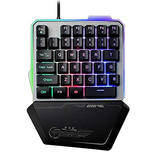 UrChoiceLtd Tastiera da Gioco USB a Una Mano G40, 35 Tasti cablati con retroilluminazione a LED Arcobaleno, Mini Tastiera da Gioco Portatile a Una Mano, Design ergonomico con poggiapolsi (Nero)