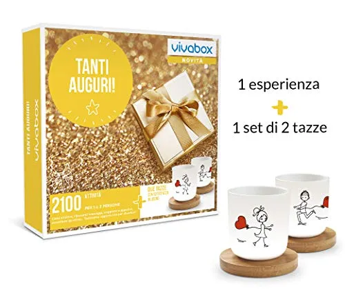 Vivabox, Cofanetto Regalo, Tanti Auguri, 2100 attività' per 1 o 2 Persone + 1 Set di 2 Tazze, Idea Regalo Compleanno