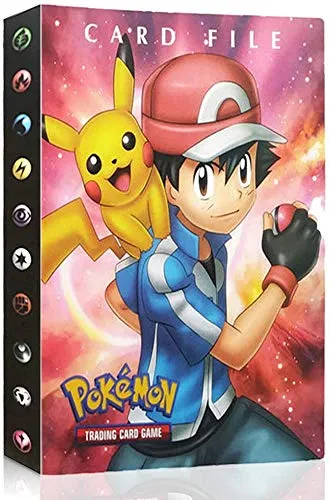 Funmo Raccoglitore Carte Pokémon, Porta Carte Pokemon Album per Carte Pokemon GX Ex, può ospitare 120 Carte a Caricamento Singolo o 240 a Doppio Caricamento (Ash Ketchum) (Rosso)