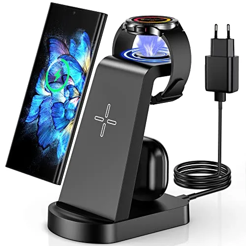 Caricatore Wireless per Samsung, YSYFAD 3 in 1 Stazione Ricarica Wireless per Samsung, 18W Ricarica Wireless Charger Stand Galaxy S23 S22 S21 Z Fold 4/3, Galaxy Watch 5/4/3/Active 2/1, Galaxy Buds