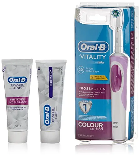 Oral-B spazzolino elettrico + dentifricio 3D White + dentifricio 3D White Luxe Vitality Cross Action bellezza - 1 Pack