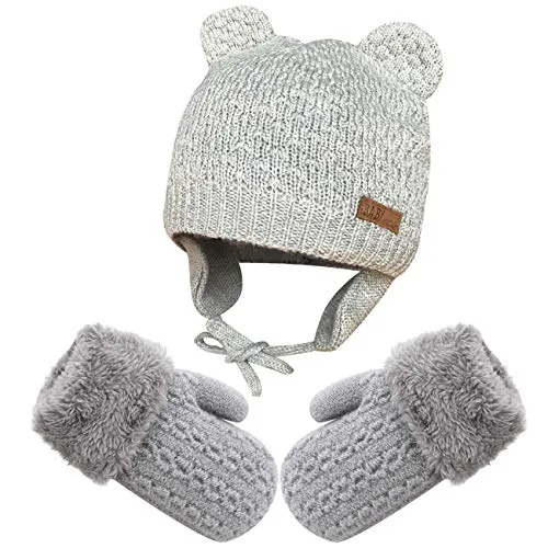 Yutdeng Neonato Cappello Guanti Bambino Set Berretti Neonato Ragazzi Ragazze Morbido Carino Orecchio Berreto Guanti Cappello per Bambini per 0-36 Mesi baby