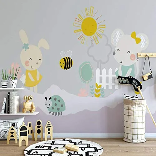 Fotomurali da parete murale fumetto illustrazione pittura decorativa murale camera dei bambini sfondo,350X250CM(WxH)