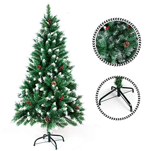 SunJas - Albero di Natale Artificiale con pigne, 120/150/180/210 cm, Punte Appuntite e Abete Artificiale con Supporto in Metallo, Albero di Natale di Alta qualità, pigne 180cm (150CM)