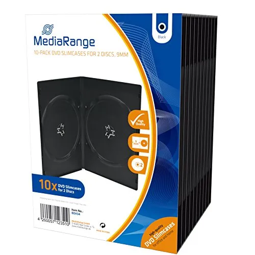 10 custodie per cd e dvd Mediarange slim 9mm doppie a 2 posti come film e videogiochi con tasca trasparente per copertina di alta qualità