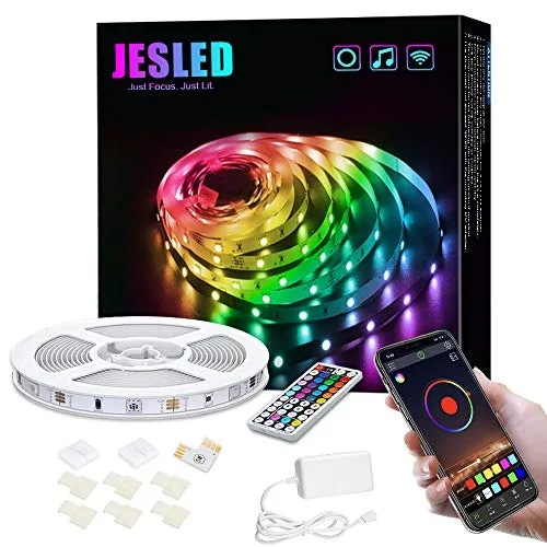 Smart Striscia LED Alexa RGB 5M,JESLED Nastri LED 5050 SMD WIFI APP, Compatibile con Alexa Echo e Google Home, per tv, stanza da letto, feste e decorazioni