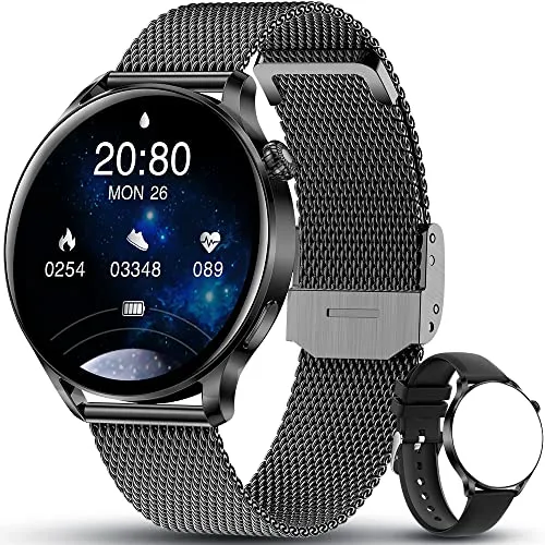AWSENS Smartwatch Uomo Donna, Uomo Donna Orologio Fitness 1,28", Chiamata Bluetooth, Controllo Musica, Cardiofrequenzimetro, Impermeabile IP67, Activity Tracker Contapassi, per Android iOS (Nero)