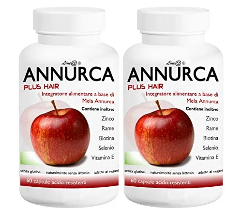 ANNURCA PLUS HAIR Line@ INCREMENTA e rinforza i tuoi CAPELLI! capsule ACIDO-RESISTENTI 800 mg di estratto secco di MELA ANNURCA Campana ZINCO – RAME – BIOTINA – SELENIO – VITAMINA E - (120)