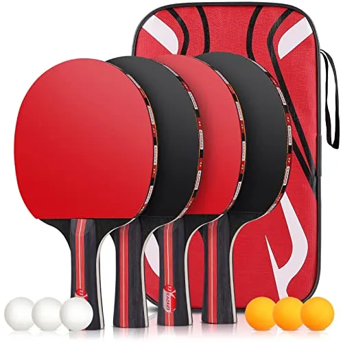 Tencoz Racchette da Ping Pong Professionale, Set da Ping Pong Portatile, 4 Racchette Ping Pong in Gomma a Doppia Faccia con Borsa, 6 Palline Ping Pong per Indoor Outdoor Tavolo da Ping Pong Gioco