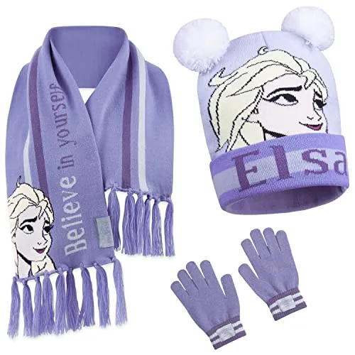 Disney Cappello Bambina Elsa Frozen, Set Invernale Cappello, Sciarpa, Guanti