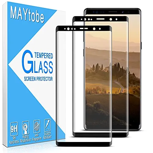 MAYtobe [2 pezzi] Samsung Galaxy Note 9 in vetro temperato, pellicola protettiva per schermo [bordo curvo 3D] [antigraffio] [senza bolle] [durezza 9H] [senza impronte digitali] [HD Clear]