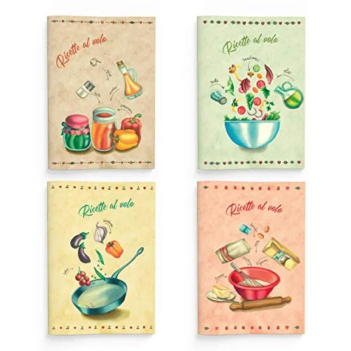 ALFABET Set 4 Quaderno ricette da scrivere, Notes, Appunti Ricette, Ricette al volo, 48 Pagine Spillato, Carta Ecologica Plastic Free Avorio, Idea Regalo Per La Mamma, Per La Nonna, Per La Suocera