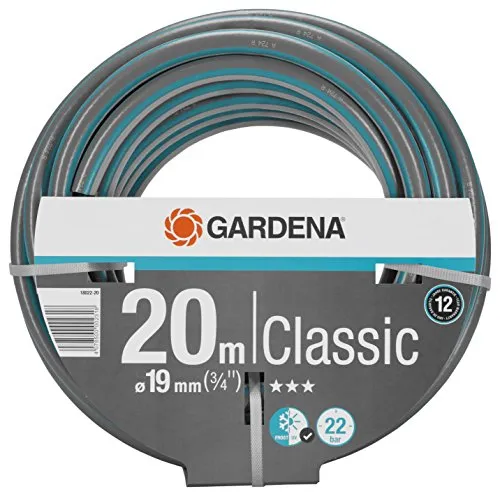 Tubo GARDENA Classic da 19 mm (3/4"), 20 m: Tubo da giardino universale, pressione di scoppio 22 bar, senza componenti di sistema (18022-20), Grigio scuro / Blu