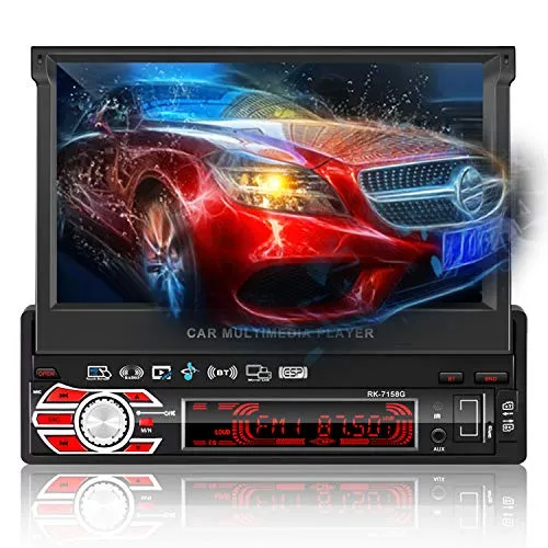 1 DIN MP5 Player per auto, OCDAY 7 "Bluetooth Touch Screen GPS Navigatore Radio con funzione automatica retrattile, telecamera per la visione posteriore Stereo Video AUX Controllo del volante USB