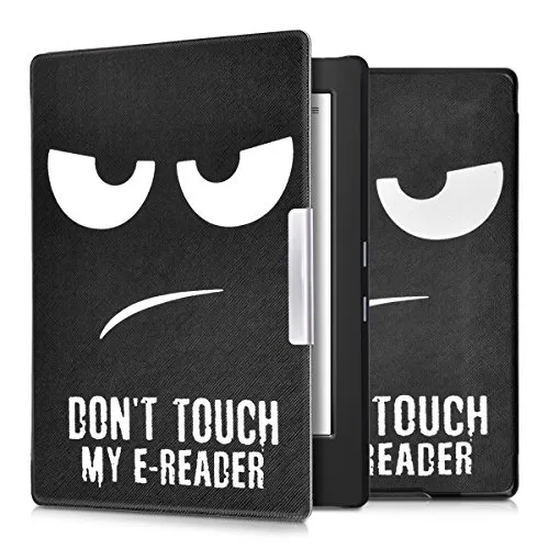 kwmobile Custodia eReader Compatibile con Kobo Aura H2O Edition 1 Cover - eBook Reader Flip Case - bianco/nero - Don't touch my E-Reader