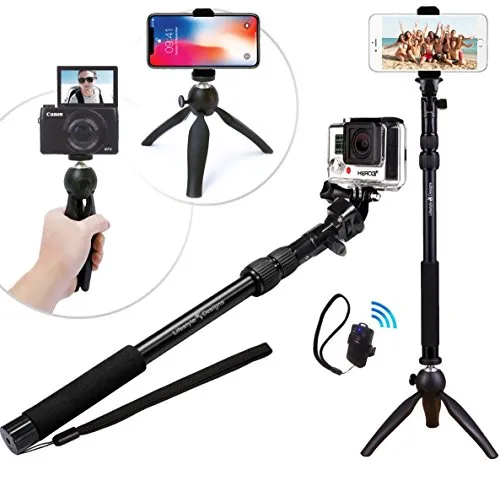 HD Selfie Stick & Treppiede 3-in-1 Pacchetto Universale con Bluetooth per iPhone 7 Plus / 6, GoPro Hero5, Samsung Galaxy e macchina fotografica | Camera Pole Monopod & Tripod