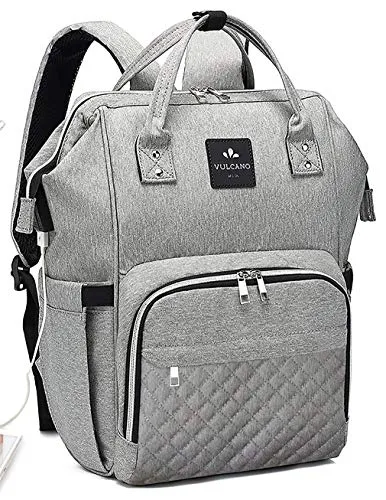 VULCANO DESIGN® Zaino Mamma Multifunzione, Borsa Neonato, Zaino Fasciatoio con Ganci per il Passeggino, Zaino Cambio neonato impermeabile, Grande capacità, Borsa fasciatoio in tessuto Oxford, Grigio