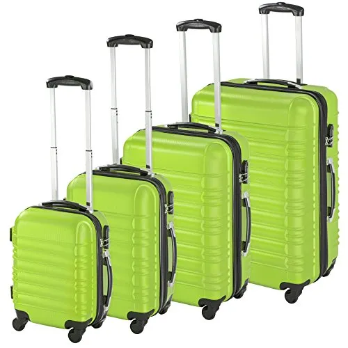 TecTake Set di 4 valigie ABS rigido trolley valigia bagaglio a mano borsa elegante - disponibile in diversi colori - (Verde | no. 402028)