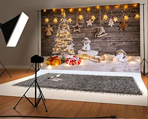 YongFoto 3x2m Sfondo Fotografico Albero Natale Regali Slitta pupazzo neve luci brillanti Ric Tavola legno neve pesante Fondale Foto Festa Bambini Boby Nozze Adulto Partito Studio Fotografico Puntelli