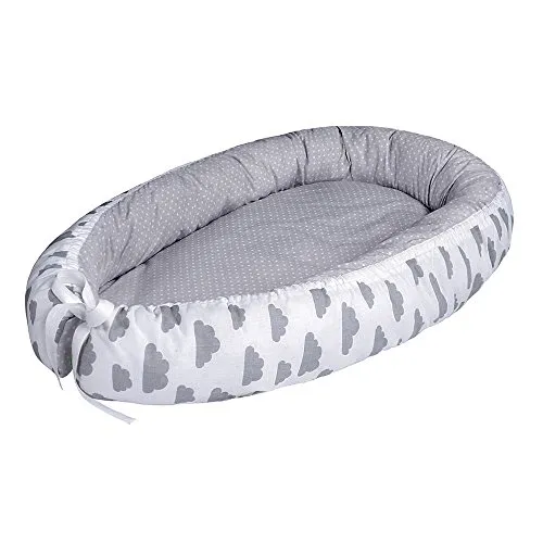 Lulando Baby-Nest Bozzolo Riduttore per Letto Culla Paracolpi Multifunzionale Nido Reversibile Colori Differenti Cresce con Bambino 100% Cotone, Oeko-Tex Standard 100, Colore: Clouds/Dots Grey - 50 g