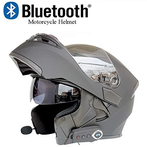 Moto Casco Bluetooth Casco Anti-Collisione Casco Modulare D.O.T Certificazione Flip Frontale Anti-Fog Doppio Specchio Risposta Automatica Bluetooth Musica (M, L, XL, XXL),Matteblack,M57CM~58CM