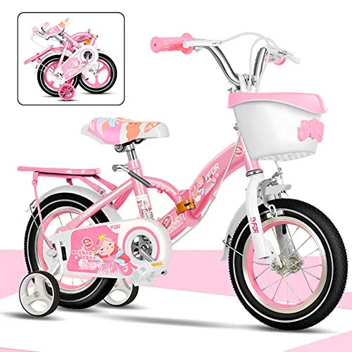 Bidetu Piega Bici Bambino Regolabile Bici Equilibrio da Allenamento, Bicicletta Pieghevole per Bambina con Stabilizzanti,12-18 Pollici Bike Bicicletta Pieghevole/Pink/A / 12'