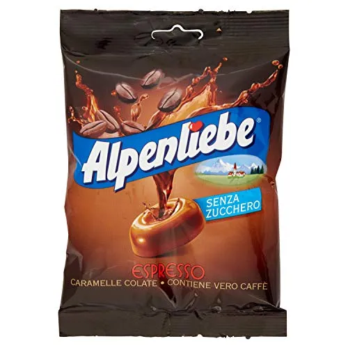 Alpenliebe Espresso, Caramelle Colate gusto Caffè, Senza Zucchero e Senza Glutine, Formato Busta 80 gr