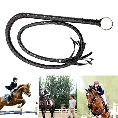 Fiacvrs Equitazione Crop 139,7 cm per cavalli, frusta nera in finta pelle, frusta fatta a mano, per equitazione, fruste da corsa, accessori per costume cosplay