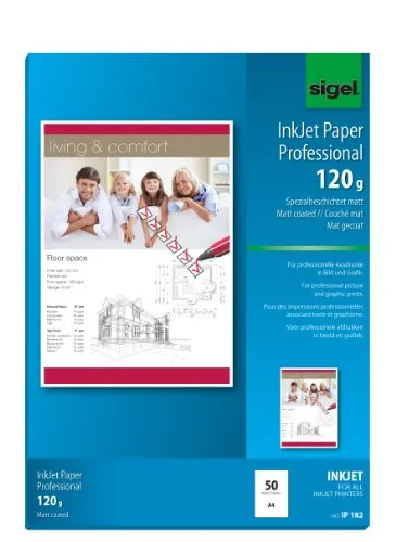 SIGEL IP182 Carta InkJet, patinata opaca, A4, 120 g, 50 fg